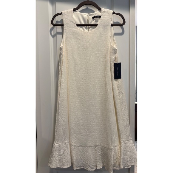 NWT Tommy Hilfiger Women Ivory Smocked Ruffle Hem Shift Dress Size 6 - Picture 2 of 8